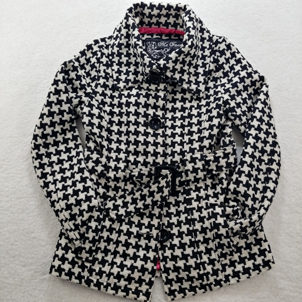 Jane Norman Women's Jacket White & Black Size Large Belted Lined Button - Picture 2 of 10